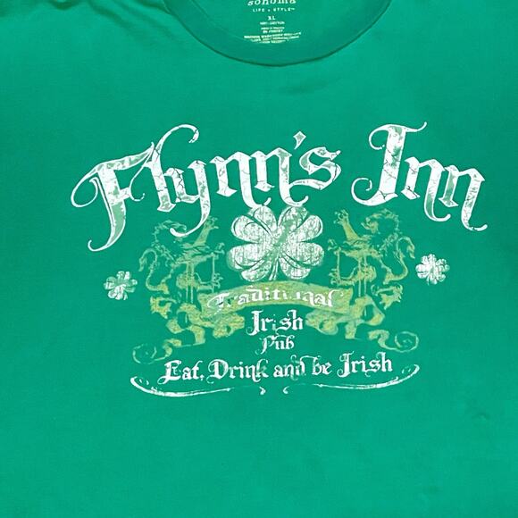 Sonoma St Patricks Day Flynns Inn Green Irish Y2K Graphic Tee Thrashed Grunge XL - Picture 3 of 7